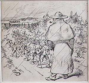 The School Boy Golfers in the Rain, kuvitus Graphic-lehdestä, pubi. noin 1870 (litho) tekijältä Henry Sandercock