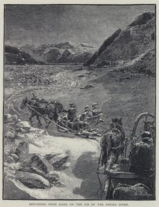 Paluu Karasta Shilka-joen jäällä (litho) tekijältä Henry Sandham