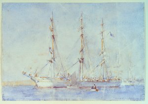 Ranskalainen alus Marecual de Cashes [Mareschal de Cashes] Falmouthissa heinäkuussa 1914, 1900-luvun alku (akvarelli). tekijältä Henry Scott Tuke