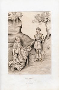 Lydgate esittelee kirjansa Earl of Salisburylle, 1426, 1843. tekijältä Henry Shaw