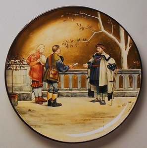 Justice, kuvitus Shakespearen teoksesta "Ihmisen seitsemän aikakautta", Mintonin Art Pottery Studion valmistama latauslevy tekijältä Henry Stacey Marks