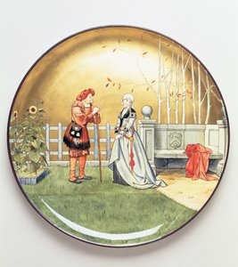 The Sixth Age of Man, esimerkki Shakespearen teoksesta Ihmisen seitsemän aikakautta, Mintonin Art Pottery Studion latauslevy, 1873 (keraaminen)