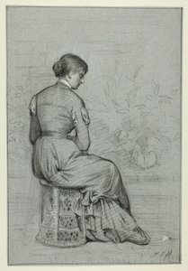 Nainen istuu tabouret