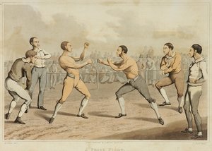 A Prize Fight, kaiverrettu J. Clark, julkaistu vuonna 1820 (akvatinta)