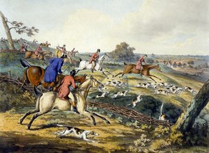 The Full Cry, teoksesta "Foxhunting", kaiverrus Thomas Sutherland (1785-1838) (värinen lito)