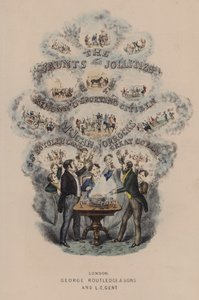 Jorrocksin otsikkosivukuvitus Jaunts and Jollities (värilitho) tekijältä Henry Thomas (after) Alken