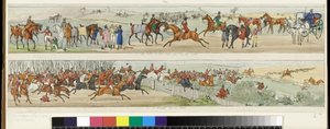 9. Sieluni on tulessa ja innokas kentälle! 10. Kamppailu alun vuoksi. Metsästysmatka Melton Mowbrayyn, 1822 tekijältä Henry Thomas Alken