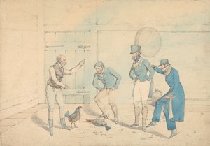 Neljän miehen ulkorakennuksessa seuraama kukkotappelu: Kuolema, kaiverrettu kuvatauluksi 40 teokseen "The National Sports of Great Britain"