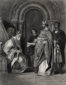 Henrik II esittelemässä paavin bullan Cashelin arkkipiispalle, kaivertanut G. Greatbach tekijältä Henry Warren