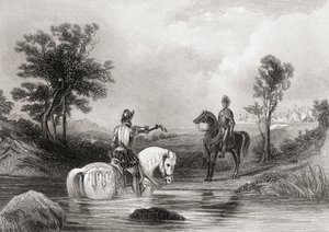 Essexin jaarlin ja Tyronen tapaaminen Louthin kreivikunnassa, Irlannissa vuonna 1599, Thomas Wrightin kirjasta "The History of Ireland", julkaistu noin 1854 tekijältä Henry Warren