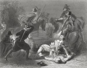Lord Kilwardenin murha Robert Emmetin kapinallisten toimesta Dublinissa, Irlannissa, 1803 Thomas Wrightin "Irlannin historiasta", julkaistu noin 1854.