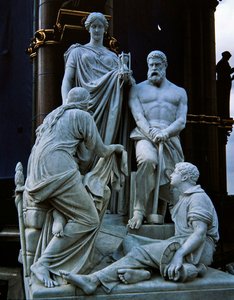 Teoksia, veistosryhmä Albert Memorialista, valmistunut 1876 (graniitti)
