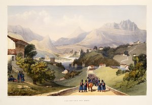 Alza, Renteria ja Lezo, teoksesta Sketches of scenery in the Basque provinces of Spain, with a selection of national music ..., pub. 1838 (käsin väritetty kaiverrus)
