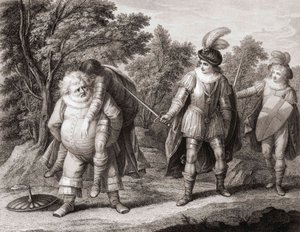 Falstaff Hotspurin ruumis selässään. (Tulosta) tekijältä Henry William (after) Bunbury