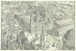 Birminghamin lintuperspektiivinäkymä vuonna 1886. tekijältä Henry William Brewer
