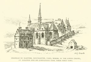 Chapelle du Martyre, Montmartre, Pariisi, jossa alemmassa kappelissa Pyhä Ignatius ja hänen seuralaisensa antoivat ensimmäisen lupauksensa (kaiverrus) tekijältä Henry William Brewer