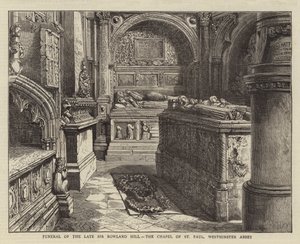 Edesmenneen Sir Rowland Hillin hautajaiset, St Paulin kappeli, Westminster Abbey tekijältä Henry William Brewer