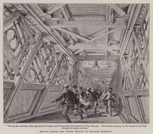 Kilpajuoksu Tower Bridgen yli maanantaiaamuna tekijältä Henry William Brewer