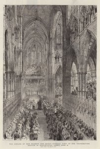 Hänen Majesteettinsa kuningattaren juhlapäivä, yleinen näkymä kiitospäivän jumalanpalveluksesta Westminster Abbeyssa, 21. kesäkuuta