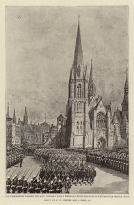 Kulkue ohittaa Reverend Newman Hallin kirkon (Christ Church) Westminster Bridge Roadilla tekijältä Henry William Brewer