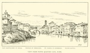Näkymä Ponte Quattro Capilta, Rooma (kaiverrus) tekijältä Henry William Brewer