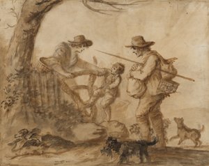 Maalaisperhe, noin 1780 (kynä, sivellin ja seepia tussi paperille). tekijältä Henry William Bunbury