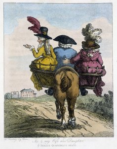 Minä vaimoni ja tyttäreni kanssa - "englanninkielisissä karikatyyreissä hevosen ratsastustavoista", ill. kirjoittanut H.W. Bunbury, toim. John Stockdale tekijältä Henry William Bunbury