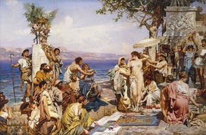 Phryne Poseidonin, merten jumalan, festivaaleilla,