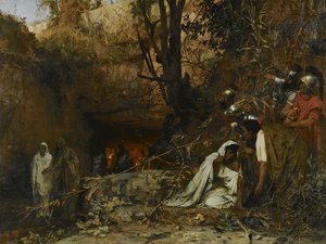Kristityt vainoojat katakombien sisäänkäynnillä, 1874 tekijältä Henryk Siemiradzki