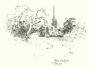 Ashbournen kirkko, Derbyshire (litho) tekijältä Herbert (after) Railton