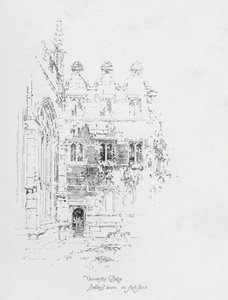 Englantilaisen runoilijan Percy Bysshe Shelleyn huone Oxfordin University Collegen ensimmäisessä kerroksessa (litho)