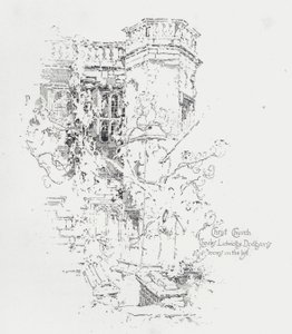 Englantilaisen kirjailijan Charles Lutwidge Dodgsonin (Lewis Carroll) huone, Christ Church College, Oxford (litho) tekijältä Herbert (after) Railton