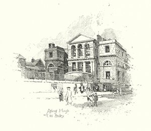 Sessions House, Old Bailey, Lontoo (litho) tekijältä Herbert (after) Railton