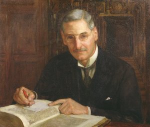 Percy Stafford Allenin (1869-1933) muotokuva Oxfordin Corpus Christi Collegen presidentistä ja Erasmian-tutkijasta tekijältä Herbert Arnould Olivier