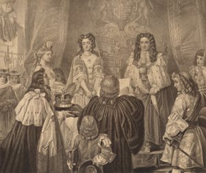 Kruunu tarjottiin Williamille ja Marylle, 1689, 1886