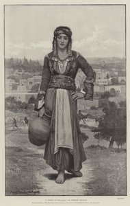 Nainen Nasaretista, näyttelystä The Holy Land, from Jerusalem to Damascus, Dowdeswell Galleries, New Bond Street. tekijältä Herbert Gustave Schmalz