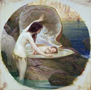 A Water Baby, n. 1900 (öljy kankaalle) tekijältä Herbert James Draper
