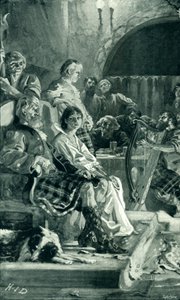 Kohtaus Hall of a Highland Chieftainissa 1600-luvulla tekijältä Herbert James Draper