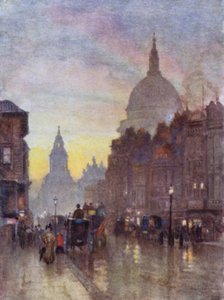 Cannon Street, kesäilta (väri litho) tekijältä Herbert Menzies (after) Marshall