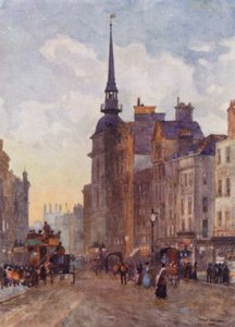 Katse alas Ludgate-kukkulalle Pyhän Paavalin portailta (väri litho)