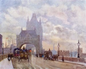 Tower Bridgellä (väri litho) tekijältä Herbert Menzies (after) Marshall