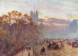 Lähestymistapa Westminsteriin (väri litho) tekijältä Herbert Menzies (after) Marshall