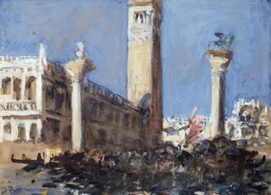 Piazzetta kanavalta (lyijykynä, akvarelli ja vartaloväri)