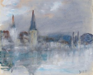 Kapellbrücken ja katedraali, Luzern, Sveitsi, sateisena päivänä