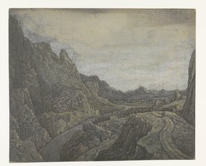 Kalliomaisema tiellä ja joella tekijältä Hercules Segers