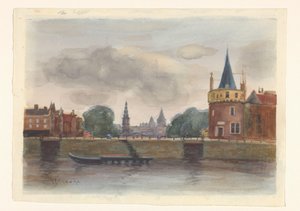 Näkymä Schreierstorenille Amsterdamissa tekijältä Herman Eduard Knaake (signed by artist)