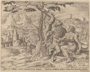 Juuda antaa Tamarille lupauksen tekijältä Herman Jansz Muller after Maerten van Heemskerck