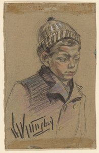 Poika takin ja hatun kanssa tekijältä Herman Kruyder (signed by artist)