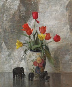 Elefantit ja tulppaanit (öljy kankaalle) tekijältä Hermann Dudley Murphy
