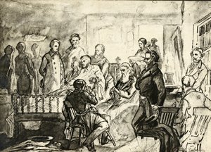Abraham Lincoln kuolinsängyllään, n. 1865 tekijältä Hermann Faber